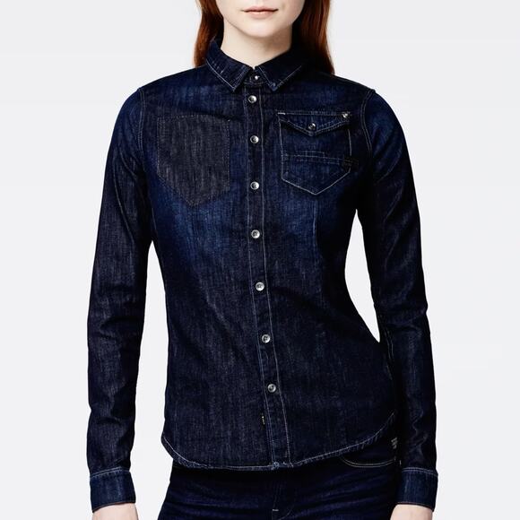 G-Star Raw Hunter 5620 Straight Shirt Lightweight Dark Denim Button Down Size S - Picture 1 of 15